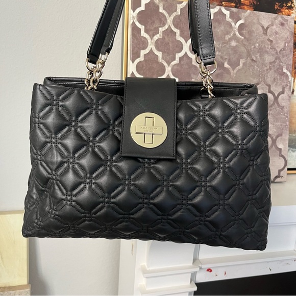 NWT Kate Spade Astor Court Elena Black Quilted Leather WKRU1482 Black
